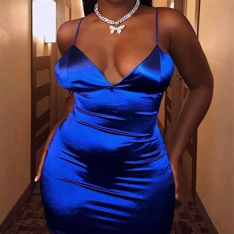 New Royal Blue Satin Mini Bodycon Dress Electric Bl Gem