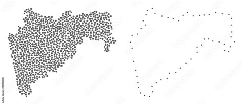 Dot And Contour Map Of Maharashtra State Composed With Dots Vector