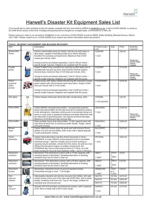 Harwell emergency equipment product list 2010