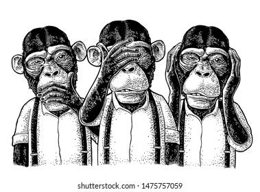 Three wise monkeys illustration Royalty Free Stock SVG Vector