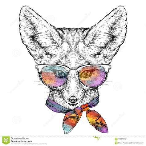 Fennec Fox Illustration Drawing Engraving Ink Line Art Vector