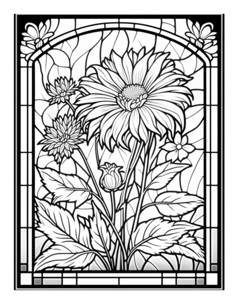 Free Printable Tranquil Sunflowers Stained Glass Coloring Page For