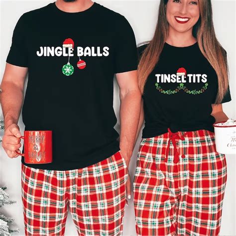 Jingle Bells Tinsel Tits Couple Matching T Shirt