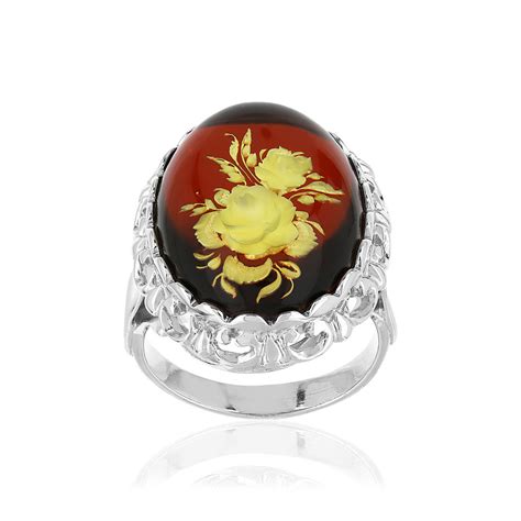 Bague Argent 925 Fleurs Ambre MATY