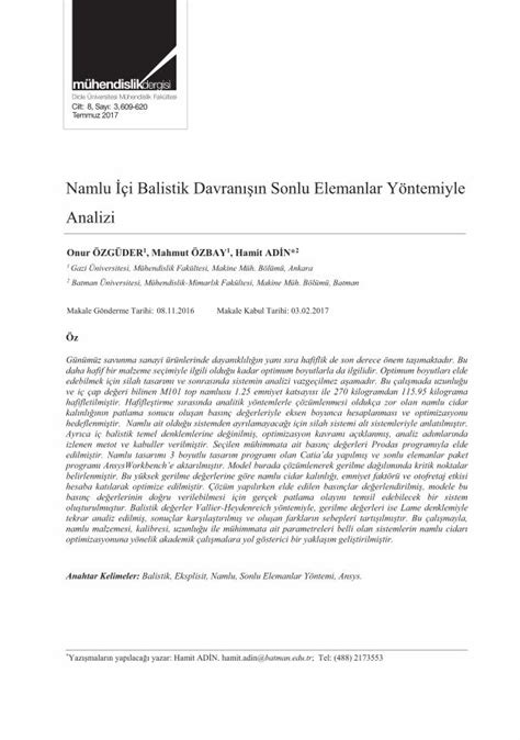 PDF Namlu İçi Balistik Davranışın Sonlu Elemanlar Yöntemiyledicle edu