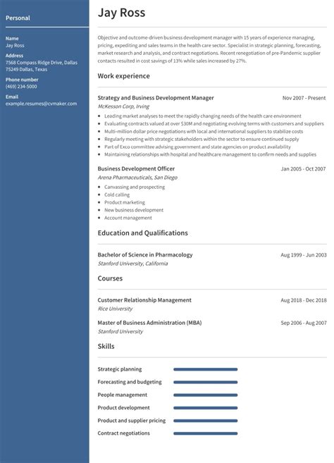 Development Director Cv Example For Skills Templates