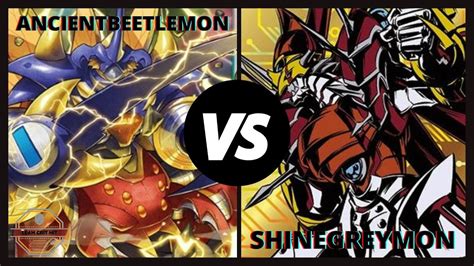 Digimon Tcg Yellow Hybrid Shinegreymon Vs Purple Ancientbeetlemon