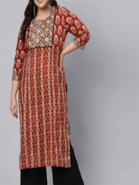 Buy Jaipur Kurti Women Maroon Plus Size Ethnic Motifs Printed Straight