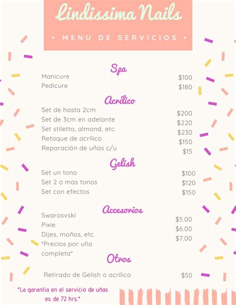 Carta Precios Lindissima Nails Nombres De Salones De Belleza