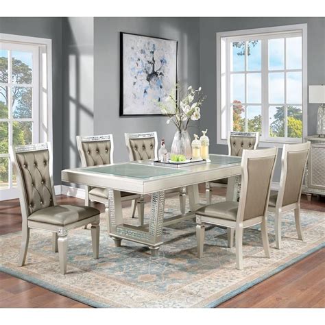 Furniture Of America Melaj Wood 7 Piece Rectangle Dining Table Set In Champagne Homesquare