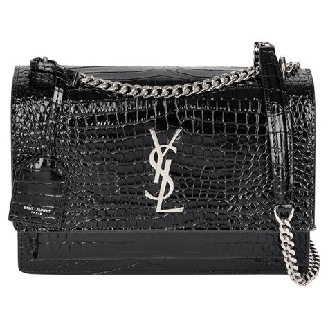 Yves Saint Laurent Ysl Crocodile Embossed Black Patent Bag At Stdibs