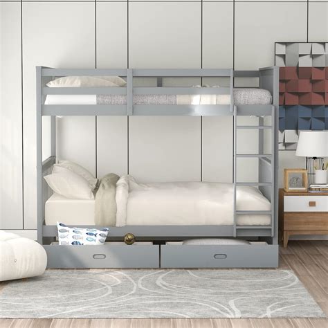 Buy Kupet Twin Over Twin Bunk Bed With Storage Drawers And Ladder