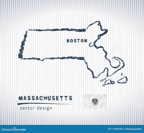 Massachusetts Vector Chalk Drawing Map Isolated On A White Background Stock Vector