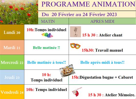 Animations De La Semaine Du Au F Vrier Ehpad Fondation Grimaud