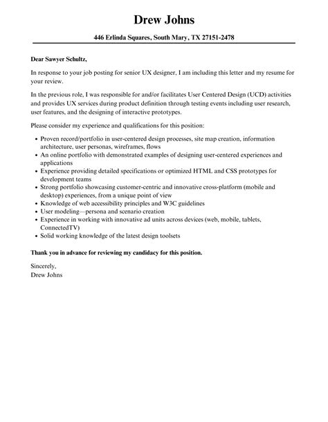 Senior Ux Designer Cover Letter Velvet Jobs