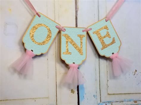 One Banner Mint Pink and Gold Birthday Banner Embossed - Etsy