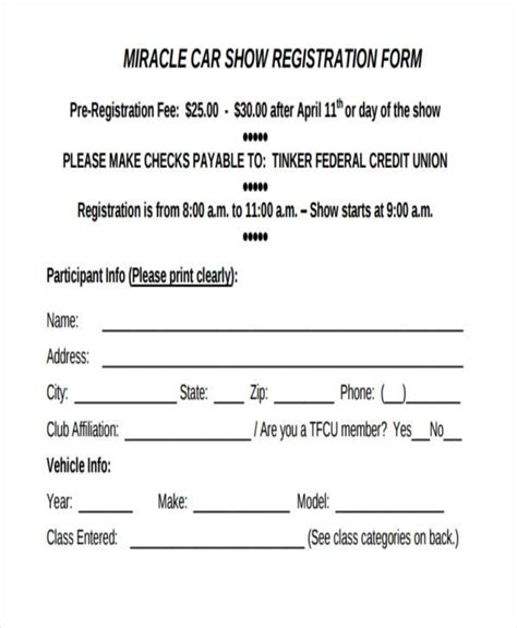 Free 8 Sample Car Show Registration Forms In Pdf Ms Word