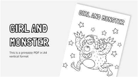 Girl And Monster Printable Coloring Worksheet