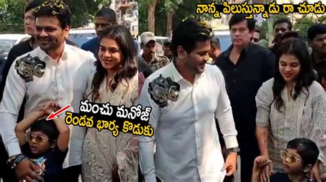 Manchu Manoj With His Wife Bhuma Mounika Reddy And Son At Kurnool