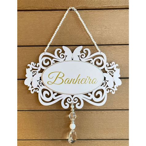 Placa Decorativa Para Porta De Banheiro Cordão de Pérolas Plaza