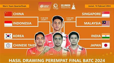 Draw And Jadwal Perempat Final Badminton Asia Team Championships 2024