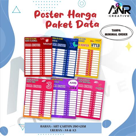 Jual Poster Daftar Harga Kuota Poster Harga Paket Data Poster Paket