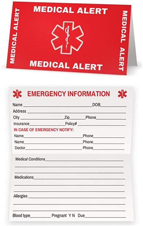 Red Medical Condition and Emergency Contact ID Wallet Card Folding, Medical Alert Card (5 Pack ...