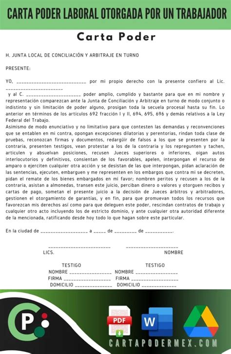 Carta Poder Laboral Otorgada Por Un Trabajador Word Y PDF