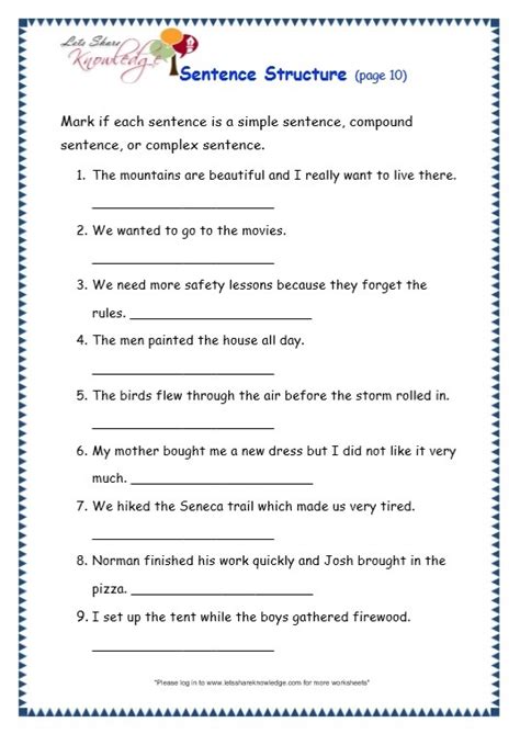 Worksheet Sentence Structure Practice