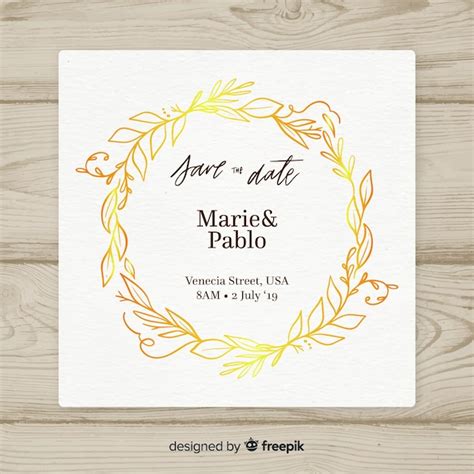 Free Vector Wedding Invitation Cover Template With Leaves