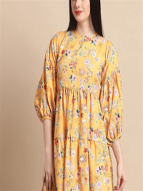 Buy Jainish Floral Print Puff Sleeve Fit And Flare Dress Dresses For