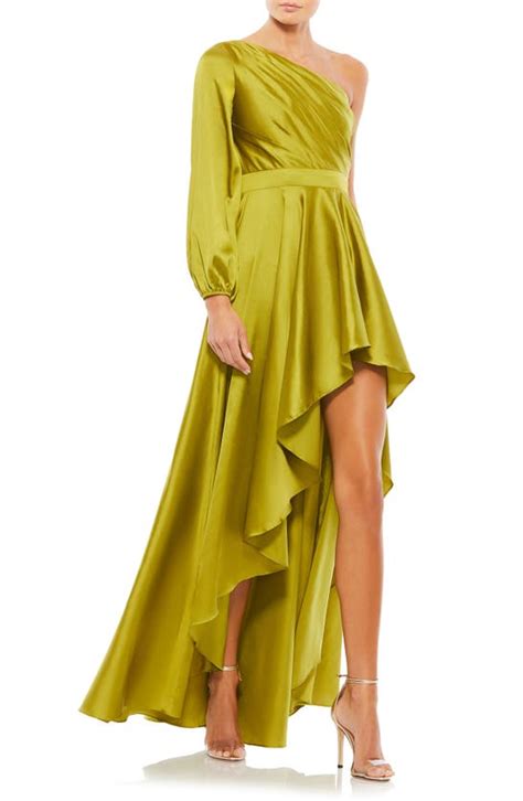 Mac Duggal Ieena High Low One Shoulder Gown In Chartruese Modesens