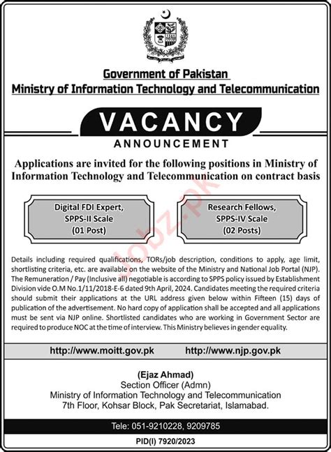 MOIT Islamabad Jobs 2024 2025 Job Advertisement Pakistan