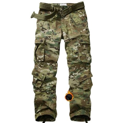 Men's Fleece Lined Camo Hiking Tactical Ripstop Pants Winter Outdoor ...