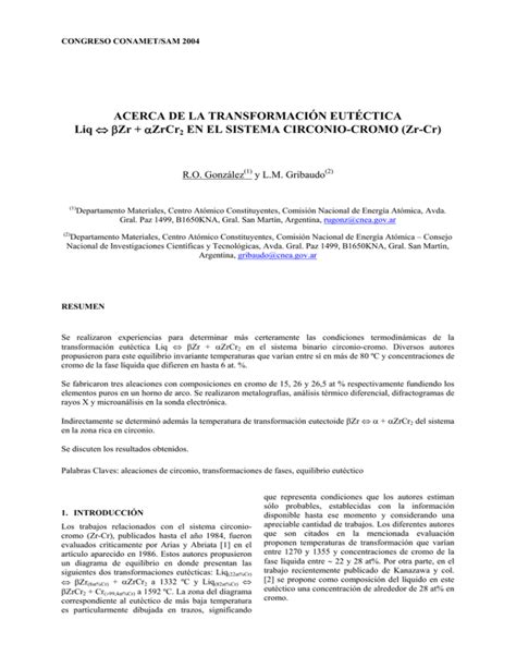 ACERCA DE LA TRANSFORMACI N EUT CTICA Liq Zr ZrCr2 EN EL SISTEMA