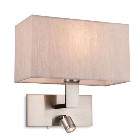 Firstlight Raffles Wall Light With Led Reader In Brushed Steel With Rectangular Oyster Shade