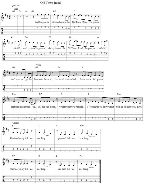 Old Town Road Guitar Mandolin Banjo Tab With Chords Tenor Banjo Tabs