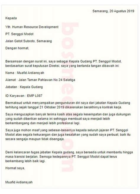 Contoh Surat Resign Yang Baik Dan Sopan 11 Contoh Surat Pengunduran