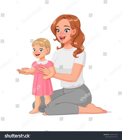 Mother Sitting On Floor Helping Her Stock Vector Royalty Free