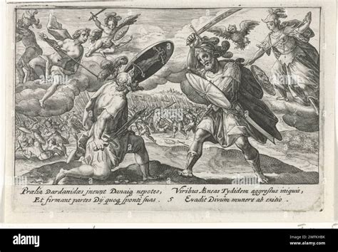 The fight between Aeneas and Diomedes, Crispijn van de Passe (I), 1613 print The fight between ...