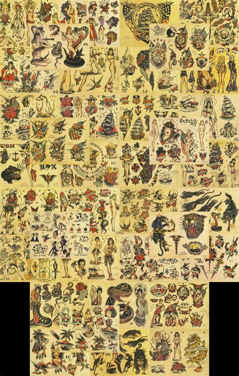 Sailor Jerry Traditional Vintage Old Style Tattoo Flash 37 Sheets 11x14 Girls Skulls Military