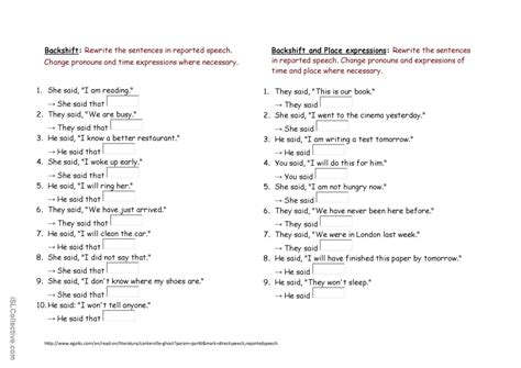 Reported Speech Backshift General English ESL Worksheets Pdf Doc