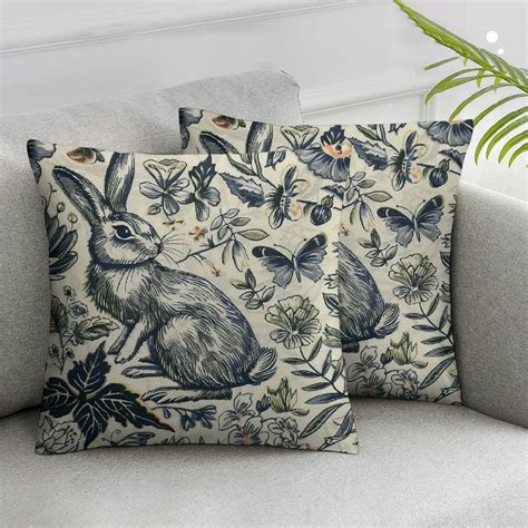 Nawypu Spring Navy Blue Easter Pillow Covers Set Of Rabbit Bunny