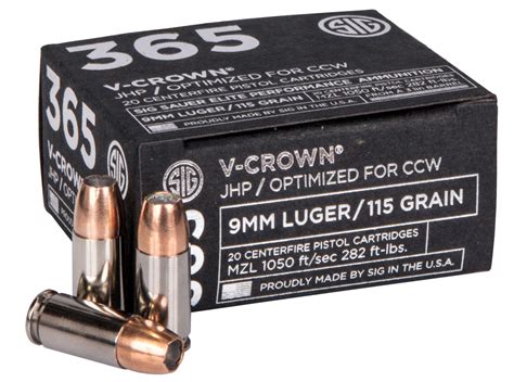 Sig Sauer P365 Elite Performance 9mm 115 Grain JHP Ammo 20 Rounds