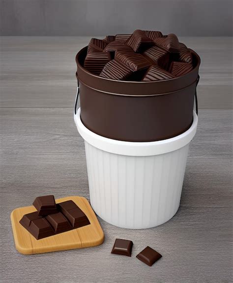 Un Cubo Blanco Con Cuadrados De Chocolate Y Una Mesa De Madera Con Una