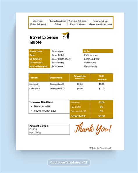 Travel Expense Quote Template Brn Quote Templates