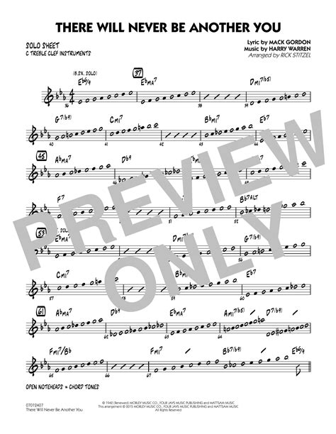 There Will Never Be Another You C Solo Sheet By Rick Stitzel Sheet