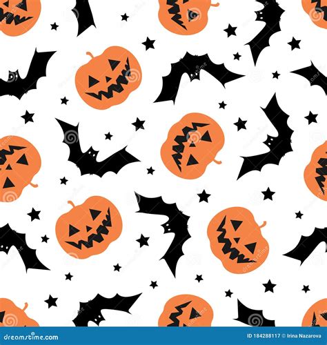 Halloween Seamless Pattern With Pumpkin And Bats Stock Vector