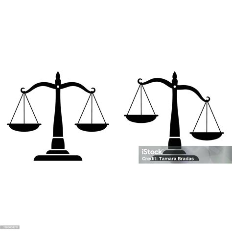 Two Balanced Scales Of Justice Icon Set Stock Illustration Download