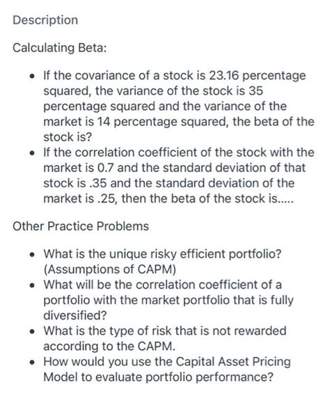 Solved Description Calculating Beta • If The Covariance Of